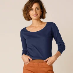 T-Shirt En Topje<Blancheporte Effen T-shirt met lange mouwen in biokatoen(**) marine