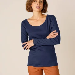T-Shirt En Topje<Blancheporte Effen T-shirt met lange mouwen in biokatoen(**) marine