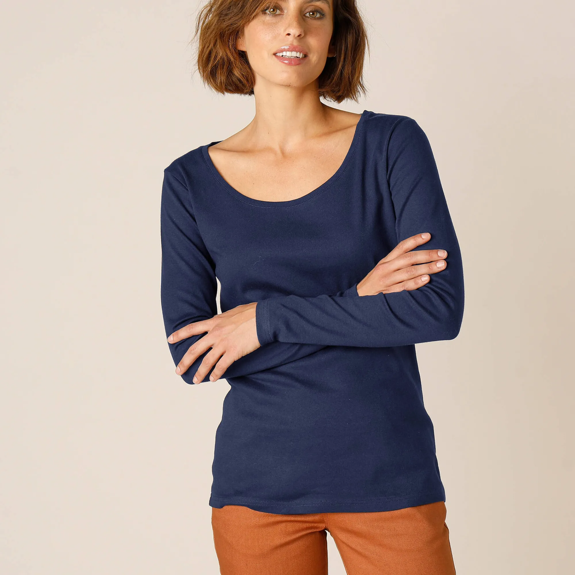 T-Shirt En Topje<Blancheporte Effen T-shirt met lange mouwen in biokatoen(**) marine