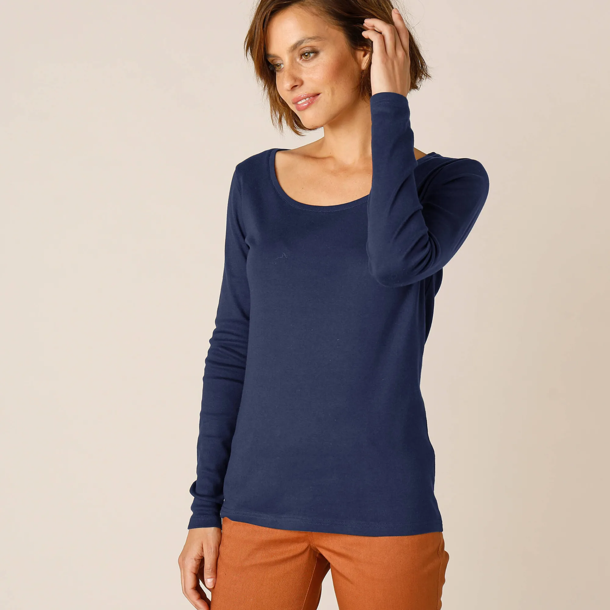 T-Shirt En Topje<Blancheporte Effen T-shirt met lange mouwen in biokatoen(**) marine