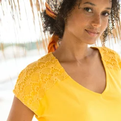 T-Shirt En Topje<Blancheporte Effen T-shirt met macramé geel