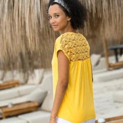 T-Shirt En Topje<Blancheporte Effen T-shirt met macramé geel