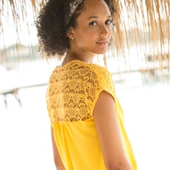 T-Shirt En Topje<Blancheporte Effen T-shirt met macramé geel