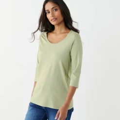 T-Shirt En Topje<Blancheporte Effen T-shirt met 3/4-mouwen en ronde hals, katoen lichtkaki