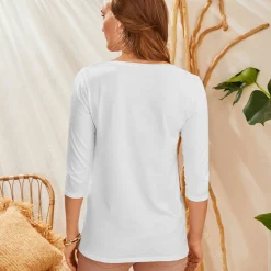T-Shirt En Topje<Blancheporte Effen T-shirt met 3/4-mouwen en ronde hals, katoen wit