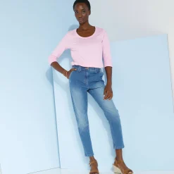 T-Shirt En Topje<Blancheporte Effen T-shirt met 3/4-mouwen en ronde hals, katoen zachtroze