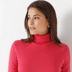 T-Shirt En Topje<Blancheporte Effen T-shirt met opstaande hals in biokatoen(**) framboos