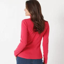 T-Shirt En Topje<Blancheporte Effen T-shirt met opstaande hals in biokatoen(**) framboos