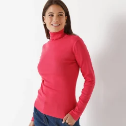 T-Shirt En Topje<Blancheporte Effen T-shirt met opstaande hals in biokatoen(**) framboos