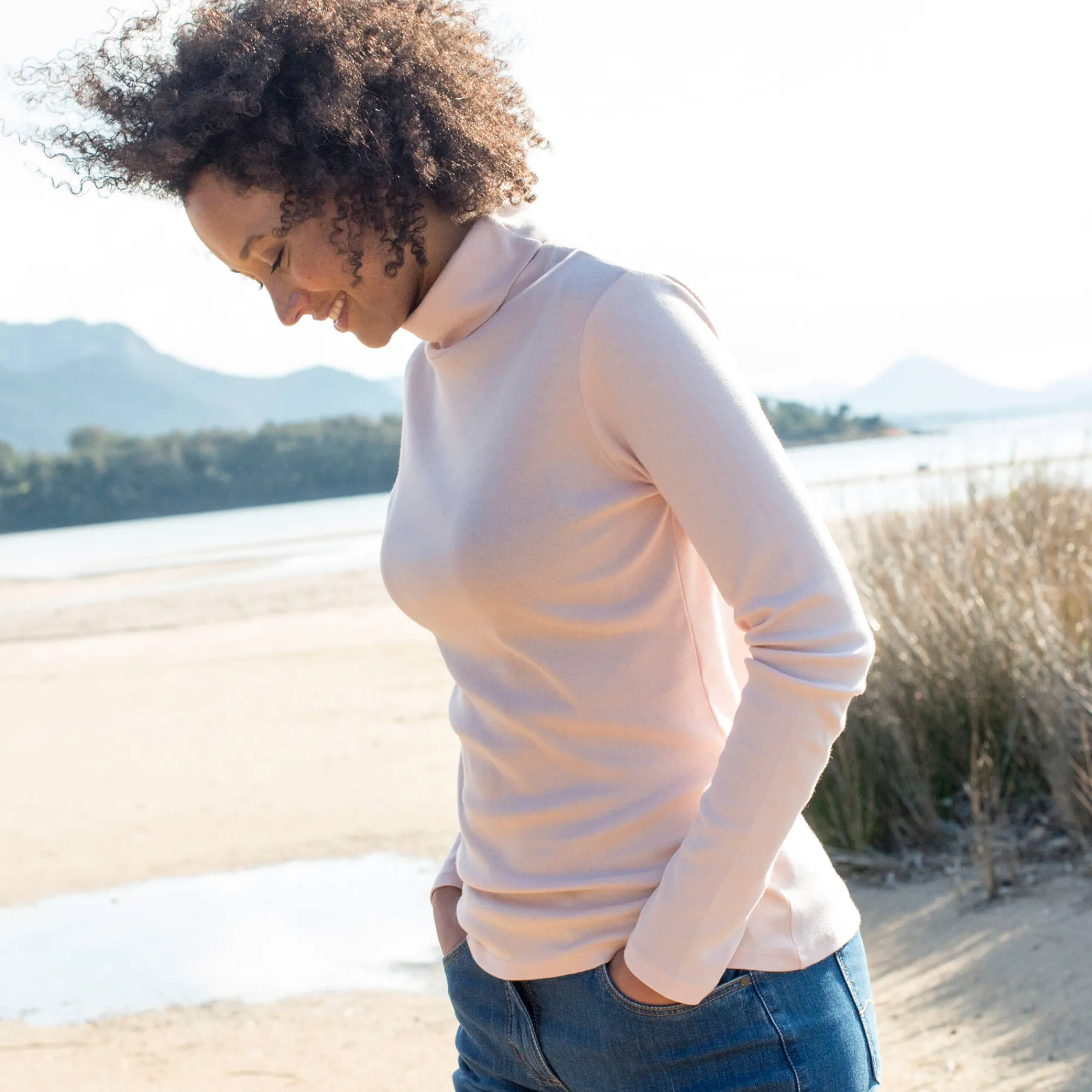 T-Shirt En Topje<Blancheporte Effen T-shirt met opstaande hals in biokatoen(**) poederroze