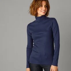 T-Shirt En Topje<Blancheporte Effen T-shirt met opstaande hals in biokatoen(**) marine