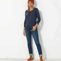 T-Shirt En Topje<Blancheporte Effen T-shirt met ronde hals en lange mouwen marine