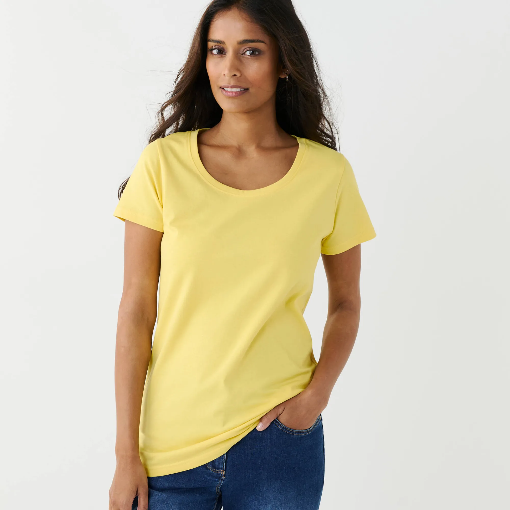 T-Shirt En Topje<Blancheporte Effen T-shirt met ronde hals en korte mouwen, katoen lichtgeel