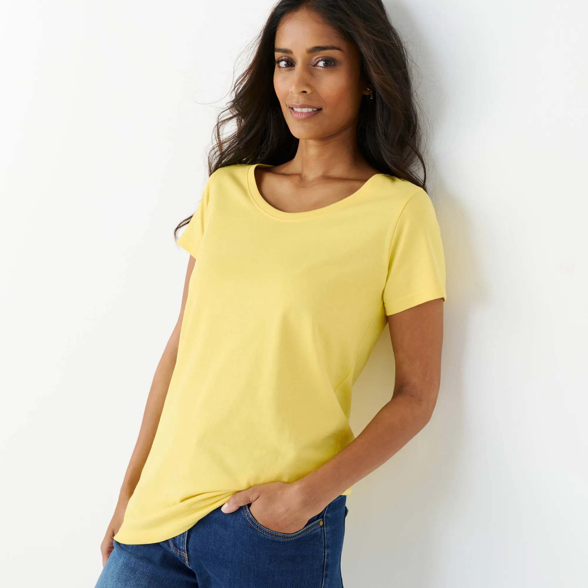 T-Shirt En Topje<Blancheporte Effen T-shirt met ronde hals en korte mouwen, katoen lichtgeel