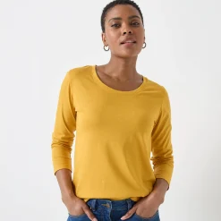 T-Shirt En Topje<Blancheporte Effen T-shirt met ronde hals en lange mouwen kerrie