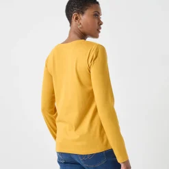 T-Shirt En Topje<Blancheporte Effen T-shirt met ronde hals en lange mouwen kerrie