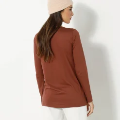 T-Shirt En Topje<Blancheporte Effen T-shirt met ronde hals en lange mouwen chocolade