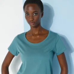 T-Shirt En Topje<Blancheporte Effen T-shirt met ronde hals en korte mouwen, katoen grijsgroen