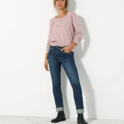 T-Shirt En Topje<Blancheporte Effen T-shirt met ronde hals en lange mouwen parmaroze