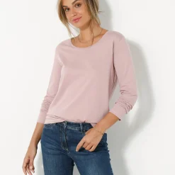 T-Shirt En Topje<Blancheporte Effen T-shirt met ronde hals en lange mouwen parmaroze