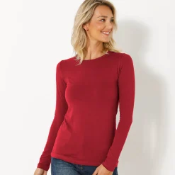 T-Shirt En Topje<Blancheporte Effen T-shirt met ronde hals, in stretchstof donkerrood