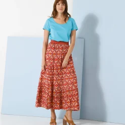 T-Shirt En Topje<Blancheporte Effen T-shirt met ronde hals en korte mouwen, katoen turkooisblauw