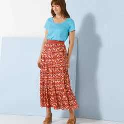 T-Shirt En Topje<Blancheporte Effen T-shirt met ronde hals en korte mouwen, katoen turkooisblauw