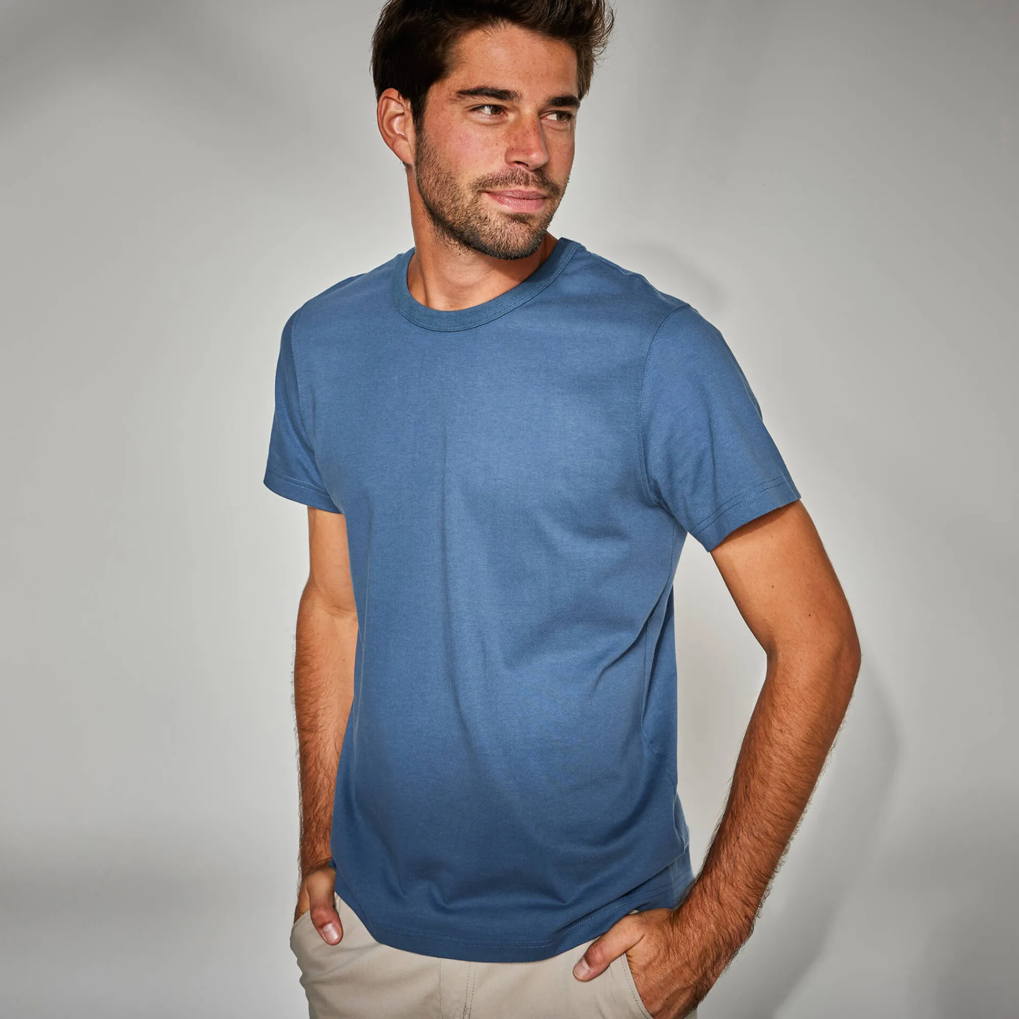 T-Shirt, Hemd En Polo<Blancheporte Effen T-shirt met ronde hals en korte mouwen - biologisch katoen jeansblauw
