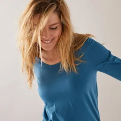 T-Shirt En Topje<Blancheporte Effen T-shirt met ronde hals en lange mouwen Pruisisch blauw