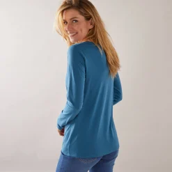 T-Shirt En Topje<Blancheporte Effen T-shirt met ronde hals en lange mouwen Pruisisch blauw