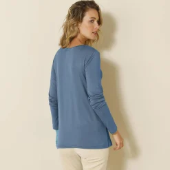T-Shirt En Topje<Blancheporte Effen T-shirt met ronde hals, in stretchstof gletsjerblauw