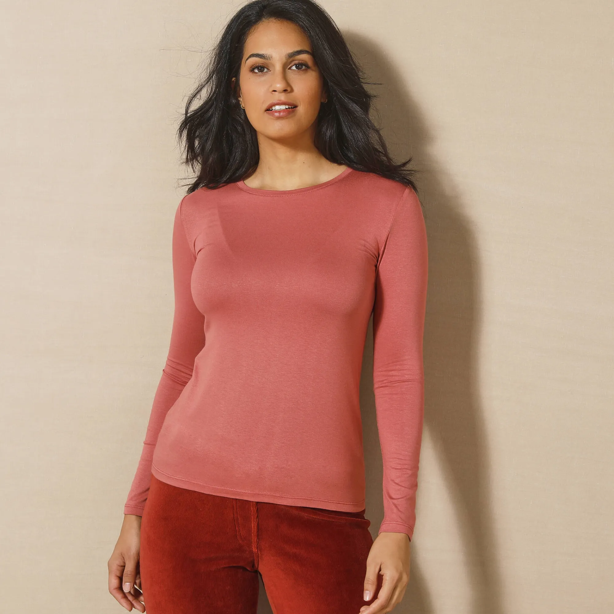 T-Shirt En Topje<Blancheporte Effen T-shirt met ronde hals, in stretchstof tomette