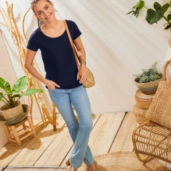 T-Shirt En Topje<Blancheporte Effen T-shirt met ronde hals en korte mouwen, katoen marine
