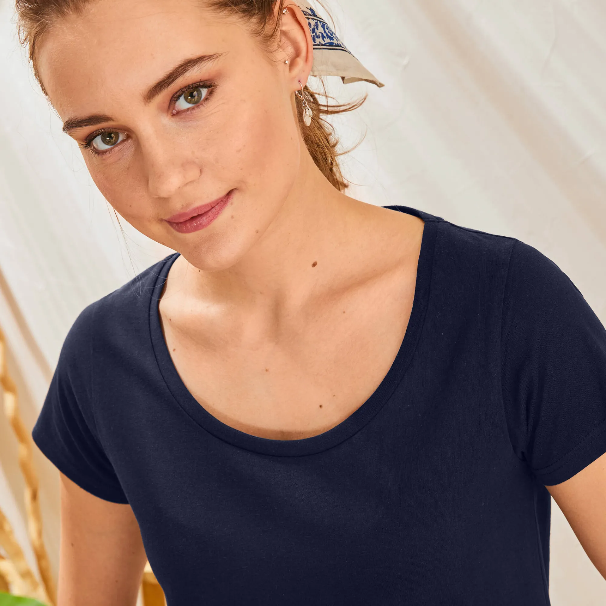 T-Shirt En Topje<Blancheporte Effen T-shirt met ronde hals en korte mouwen, katoen marine