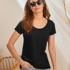 T-Shirt En Topje<Blancheporte Effen T-shirt met ronde hals en korte mouwen, katoen zwart