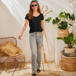 T-Shirt En Topje<Blancheporte Effen T-shirt met ronde hals en korte mouwen, katoen zwart