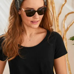 T-Shirt En Topje<Blancheporte Effen T-shirt met ronde hals en korte mouwen, katoen zwart
