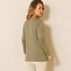 T-Shirt En Topje<Blancheporte Effen T-shirt met ronde hals, in stretchstof kaki