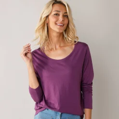 T-Shirt En Topje<Blancheporte Effen T-shirt met ronde hals en lange mouwen paars