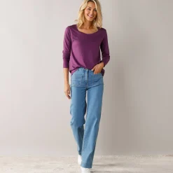 T-Shirt En Topje<Blancheporte Effen T-shirt met ronde hals en lange mouwen paars