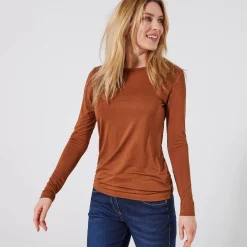 T-Shirt En Topje<Blancheporte Effen T-shirt met ronde hals, in stretchstof karamel