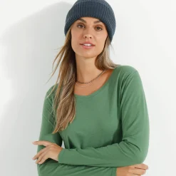 T-Shirt En Topje<Blancheporte Effen T-shirt met ronde hals en lange mouwen mosgroen