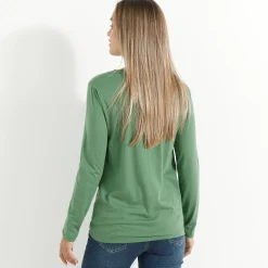 T-Shirt En Topje<Blancheporte Effen T-shirt met ronde hals en lange mouwen mosgroen