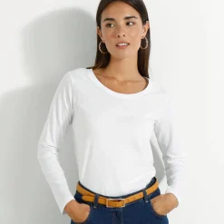 T-Shirt En Topje<Blancheporte Effen T-shirt met ronde hals en lange mouwen wit