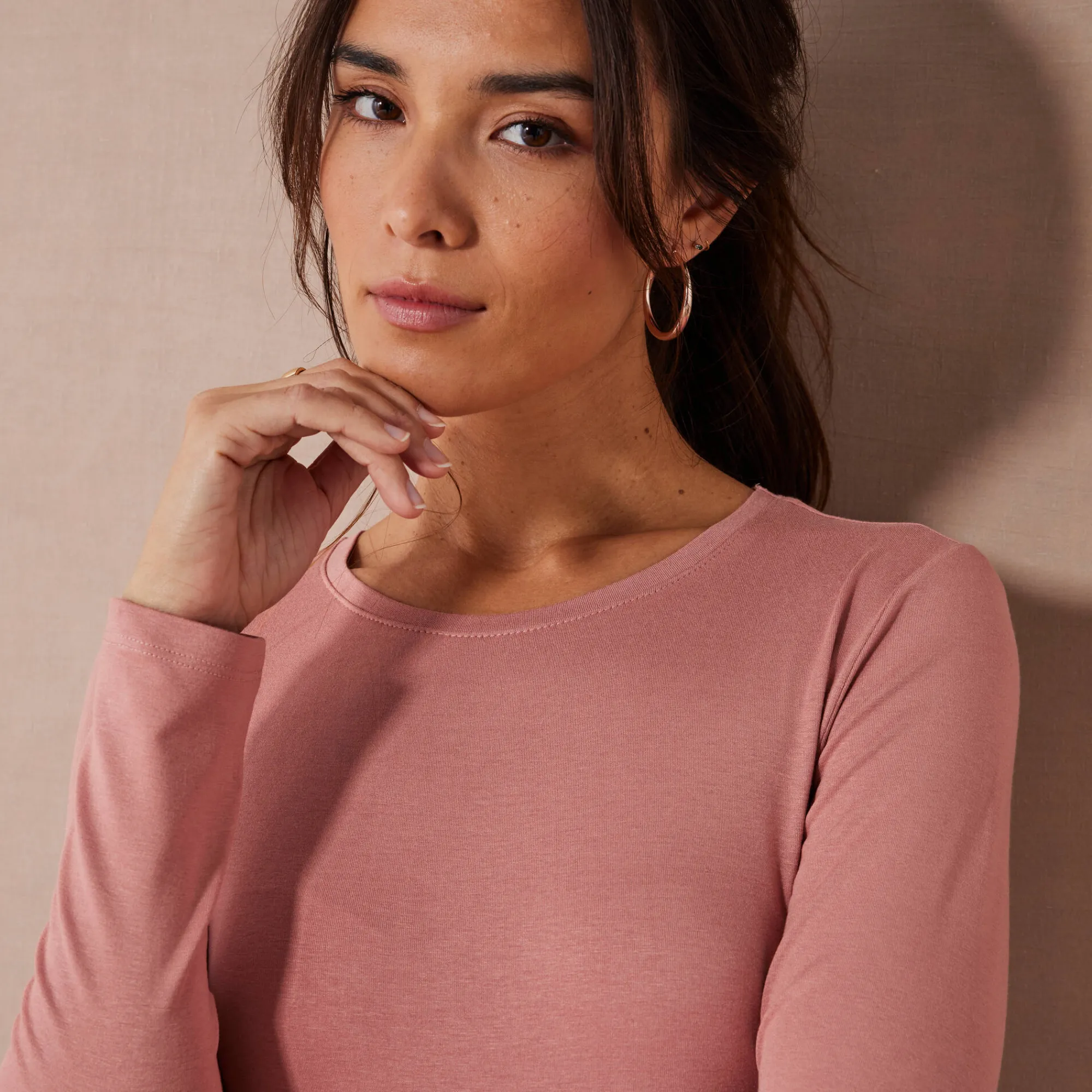 T-Shirt En Topje<Blancheporte Effen T-shirt met ronde hals, in stretchstof blushroze