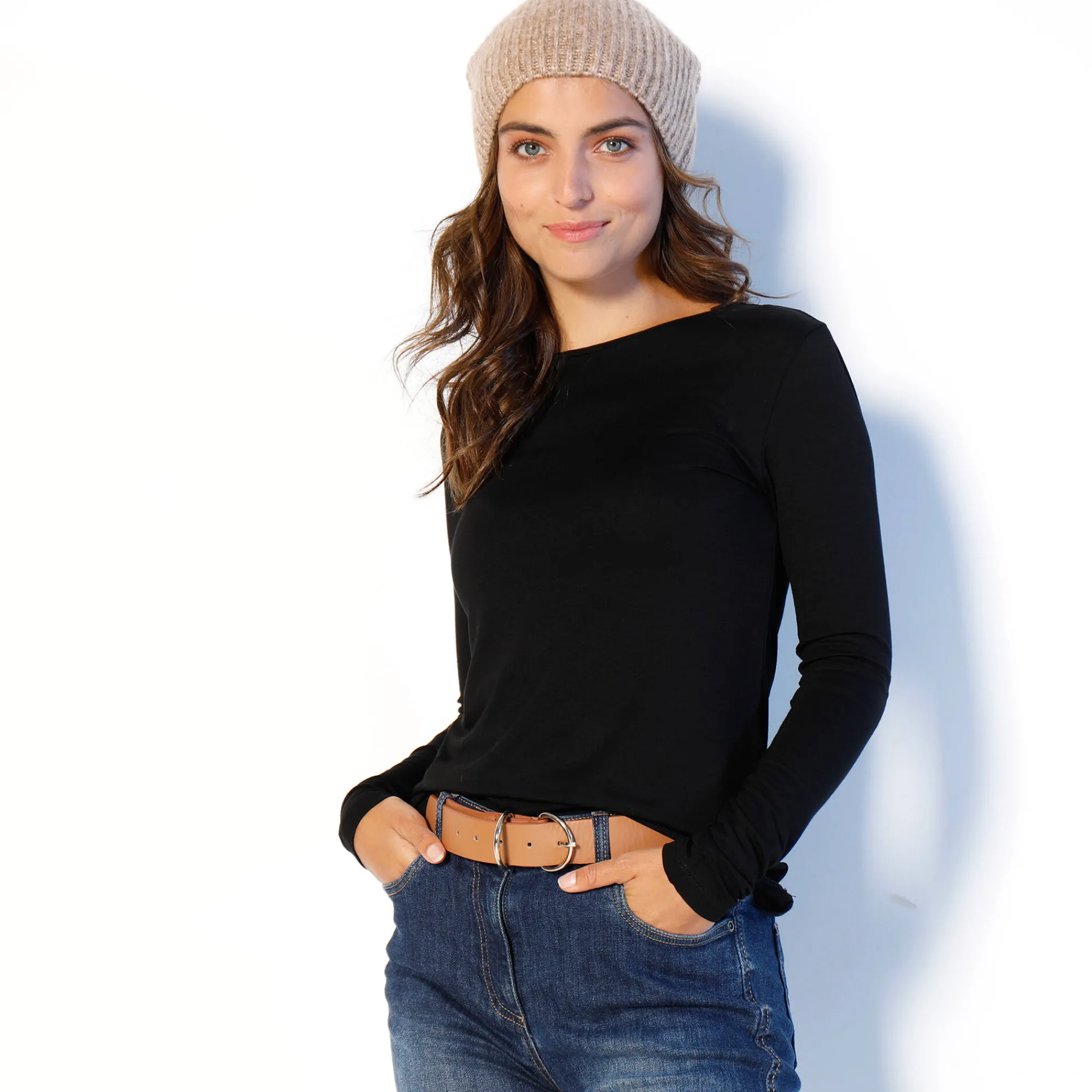 T-Shirt En Topje<Blancheporte Effen T-shirt met ronde hals, in stretchstof zwart
