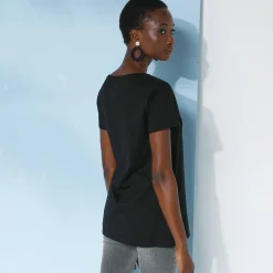 T-Shirt En Topje<Blancheporte Effen T-shirt met V-hals en korte mouwen, katoen zwart