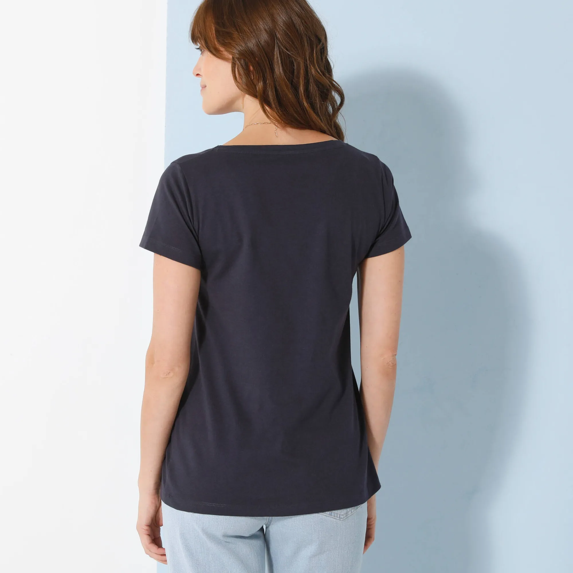 T-Shirt En Topje<Blancheporte Effen T-shirt met V-hals en korte mouwen, katoen marine