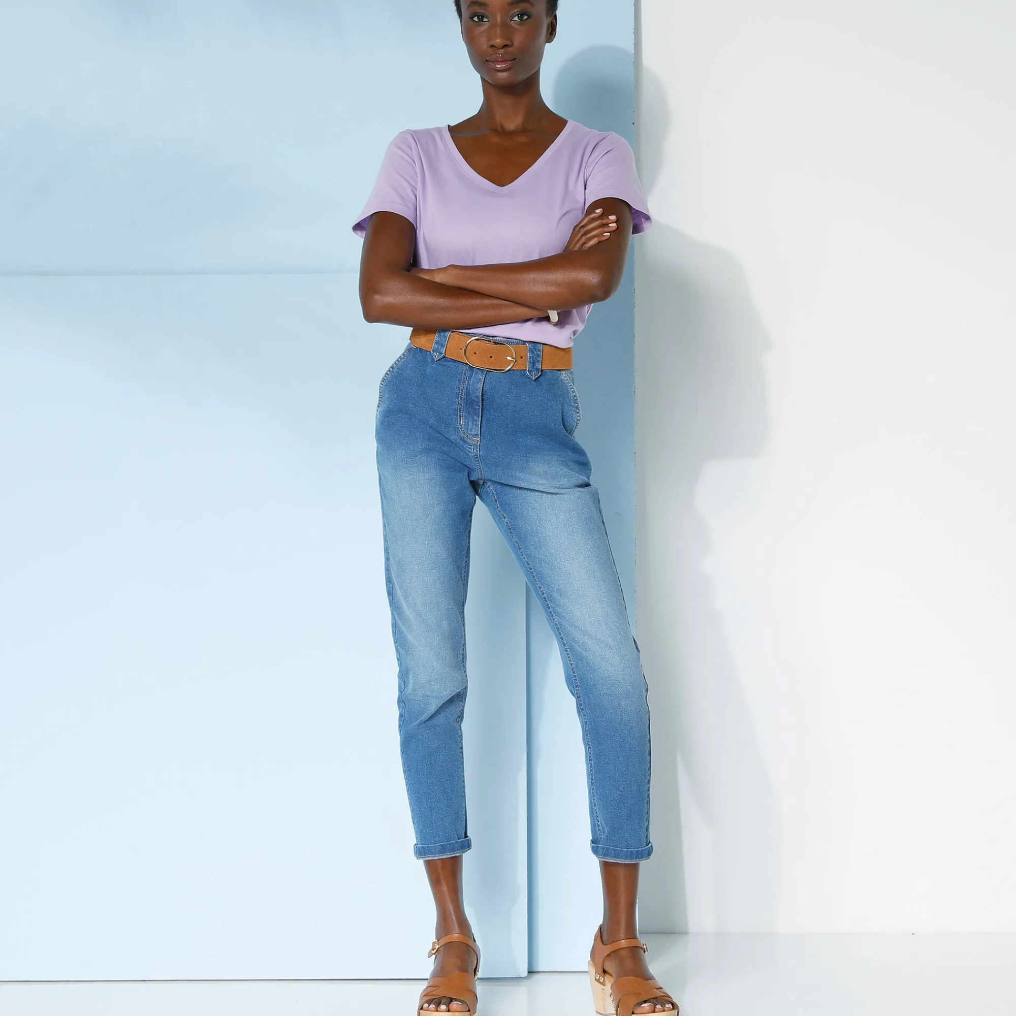 T-Shirt En Topje<Blancheporte Effen T-shirt met V-hals en korte mouwen, katoen mauve