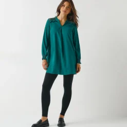 Bloes En Tuniek<Blancheporte Effen tuniek met kant en lange mouwen dennengroen